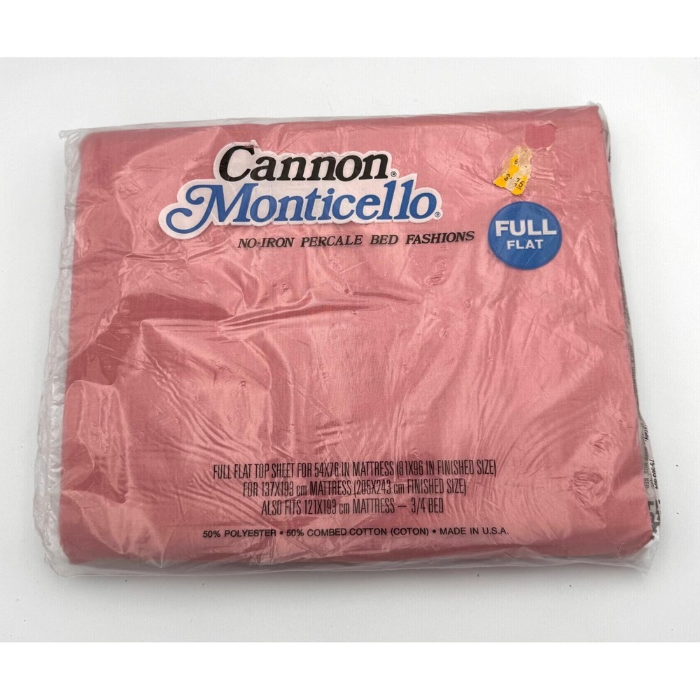 Vintage Cannon Monticello Full Flat Sheet New Sealed Pink Grandmillennial